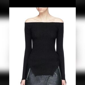 Helmut Lang silk ribbed kit Off the Shoulder Sweater